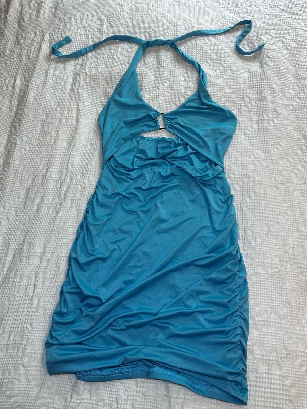 Amazon SheSeeWorld Turquoise cutout halter mini dress